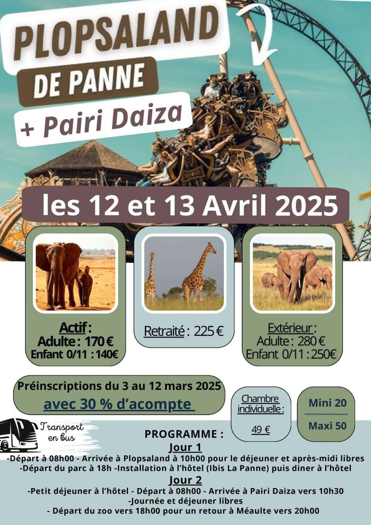 Plopsaland et Pairy Daiza les 12-13 avril