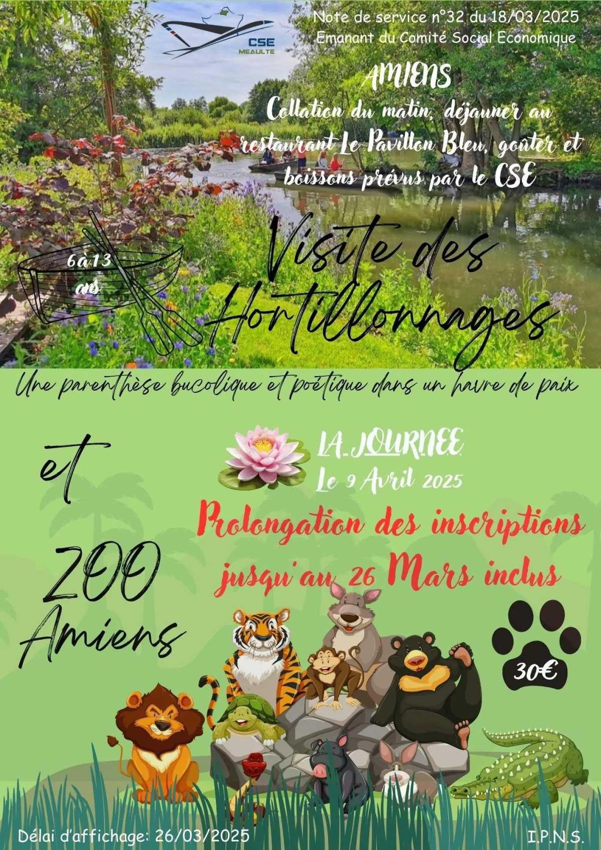 Mercredis Récréatif Hortillons et Zoo 26 mars