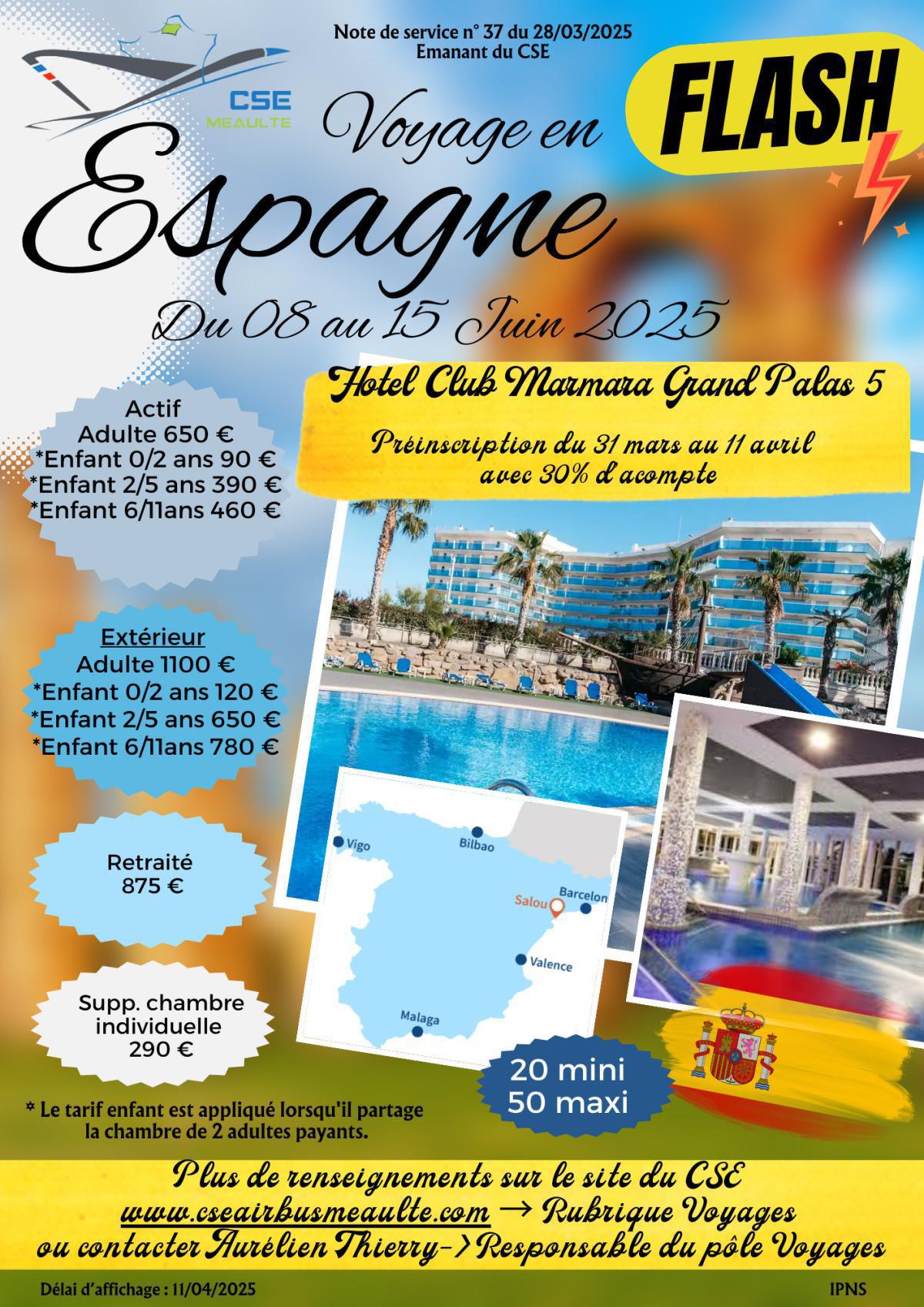 Séjour Espagne du 8 au 15 juin
