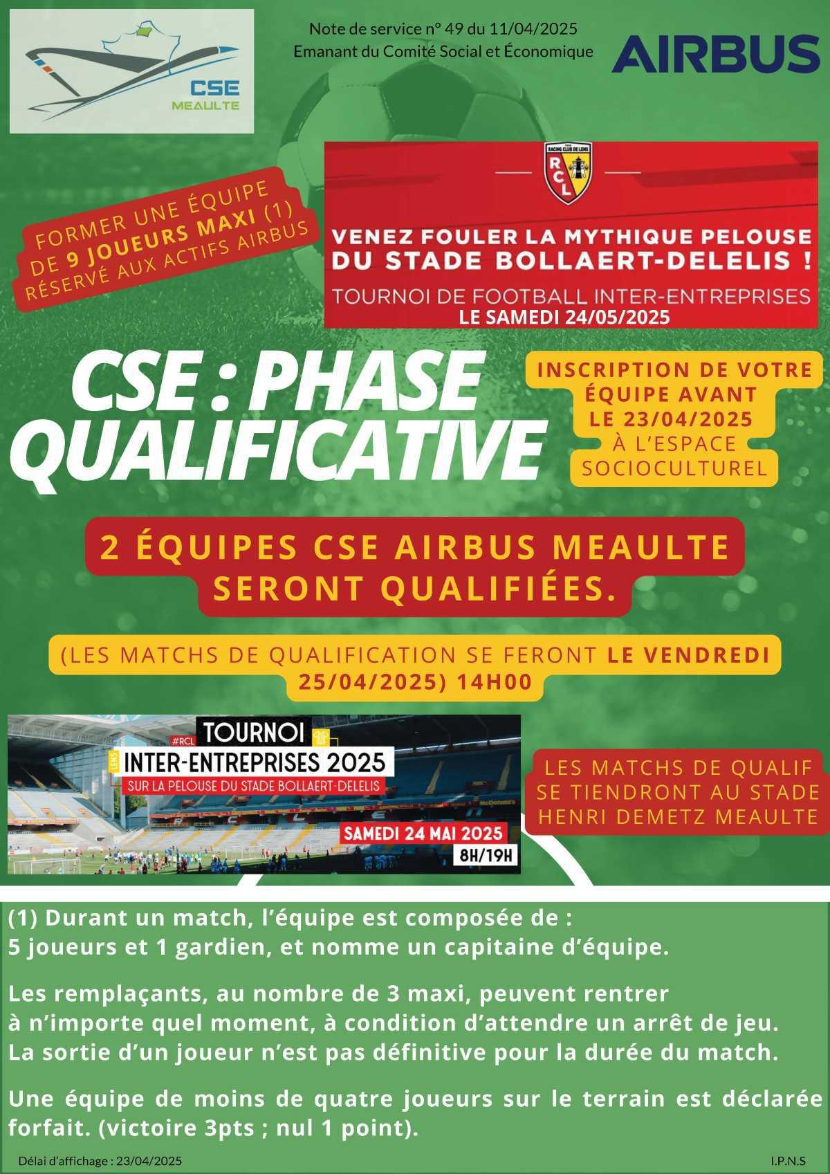 Tournois Foot inter-entreprises qualifications le 25 avril