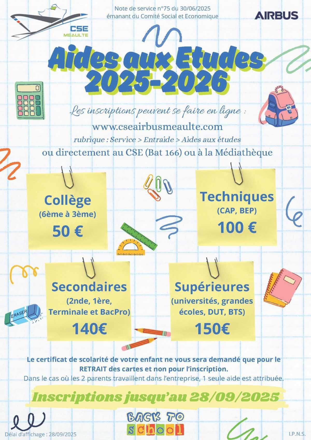 Aides aux études 2025-2026