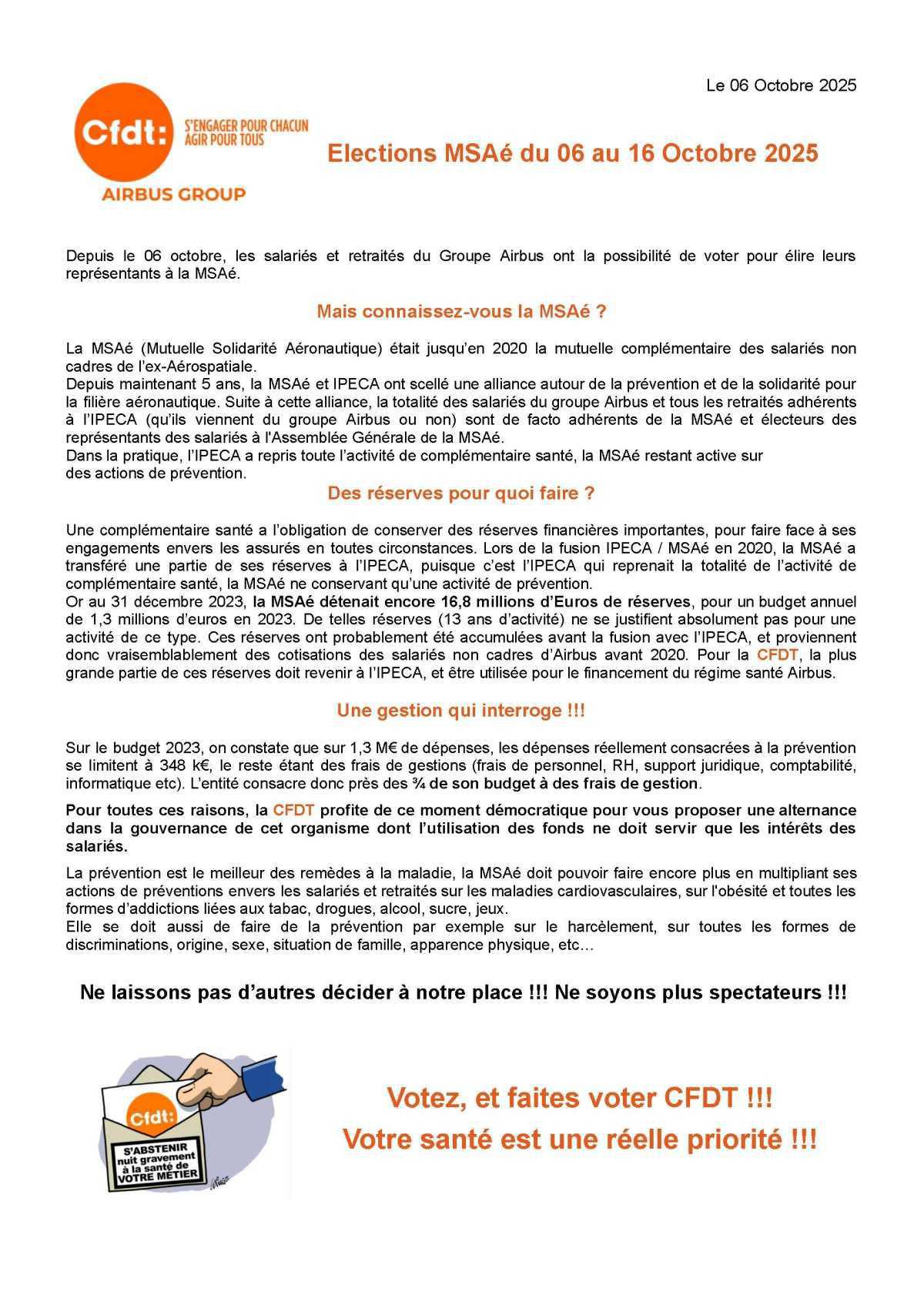 Elections MSAé du 06 au 16 Octobre 2025