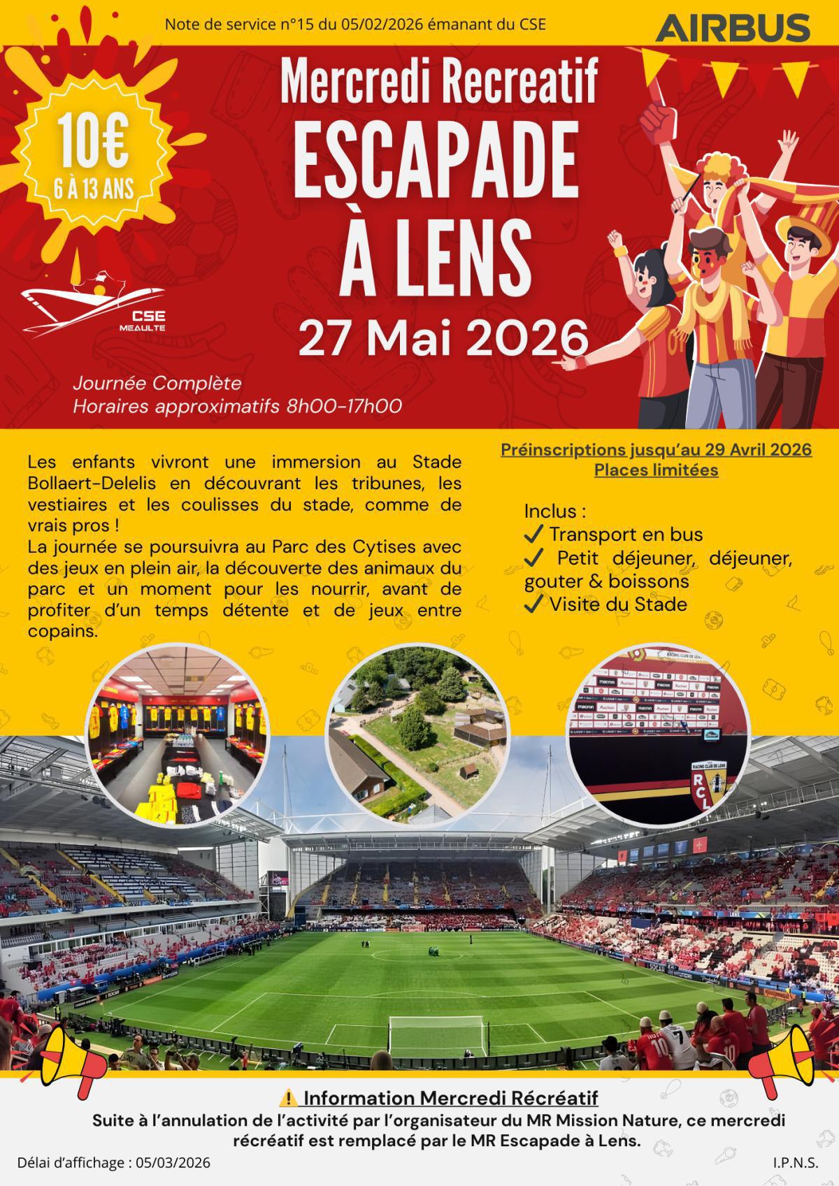 Mercredi Récréatif à Lens le 27 Mai