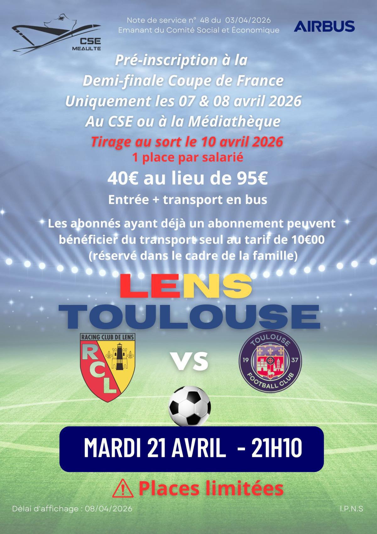 Lens Toulouse le 21 avril