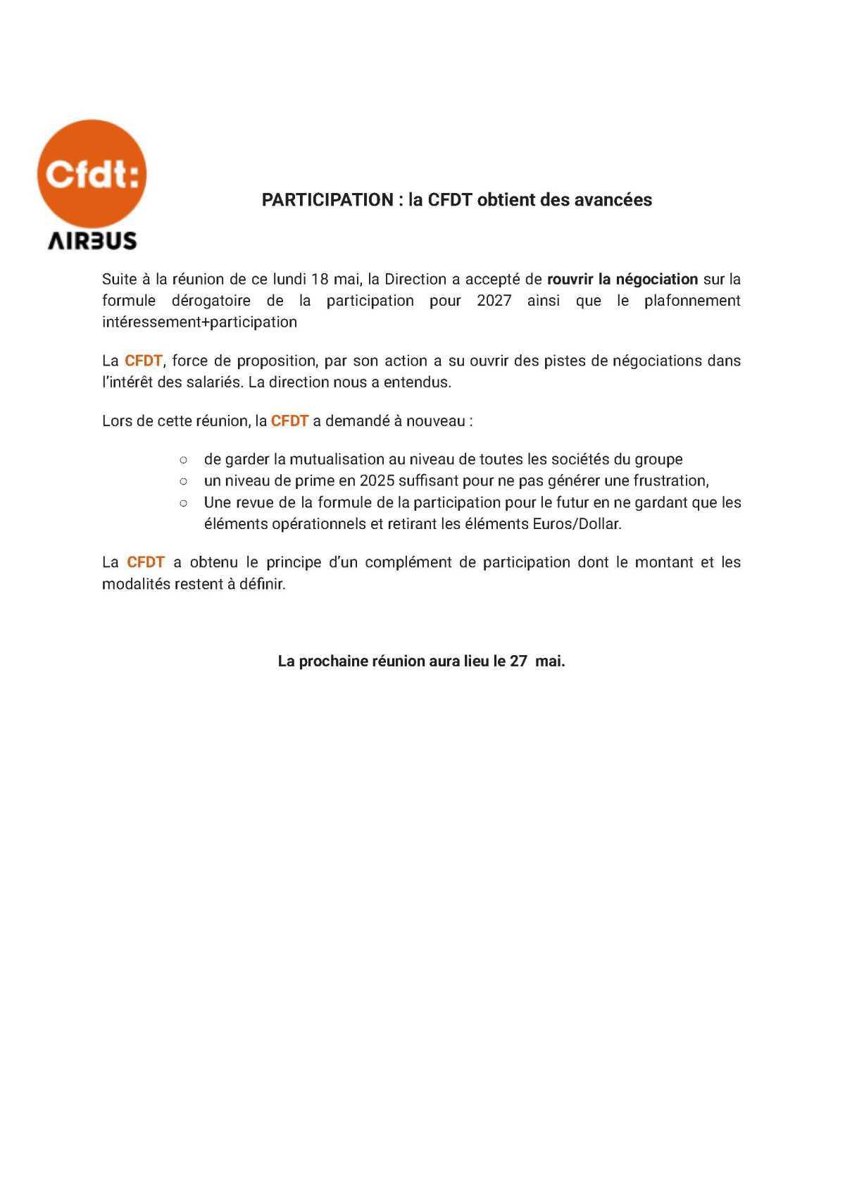 Participation...la CFDT obtient des avancées