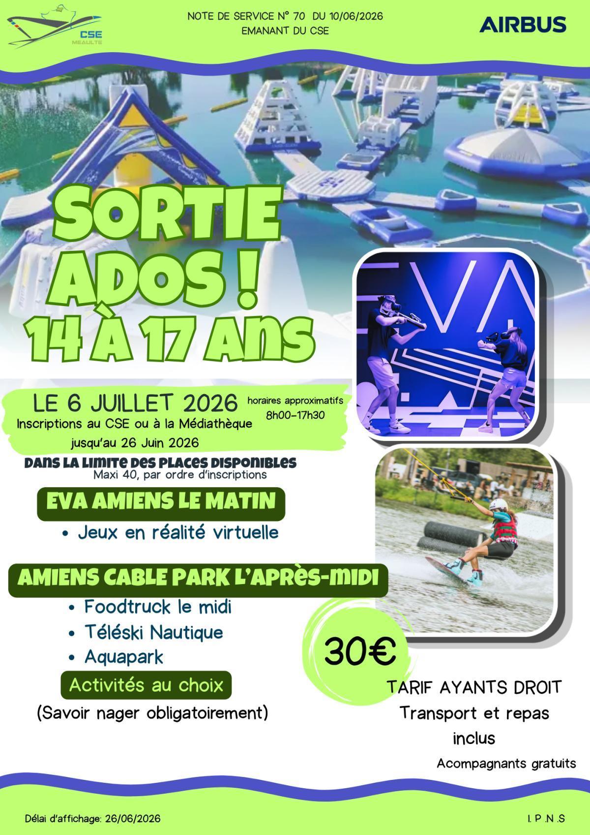 Sortie ados le 6 juillet