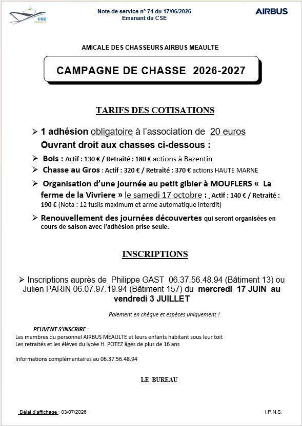Campagne de chasse 2026-2027