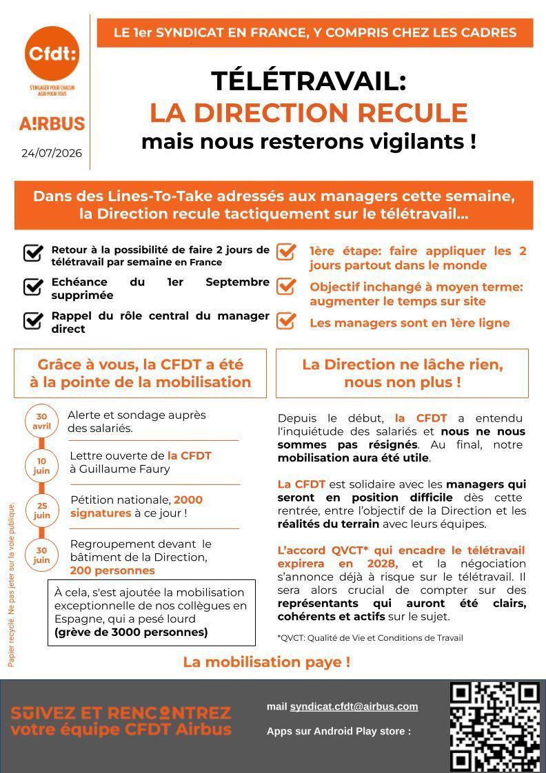Télétravail: la direction recule...