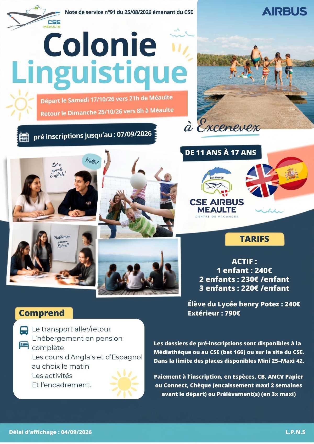 Colonie linguistique d'octobre 11-17 ans