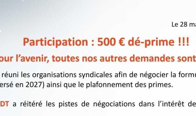 Participation: 500€ dé-prime, mais nos demandes validées pour l'avenir