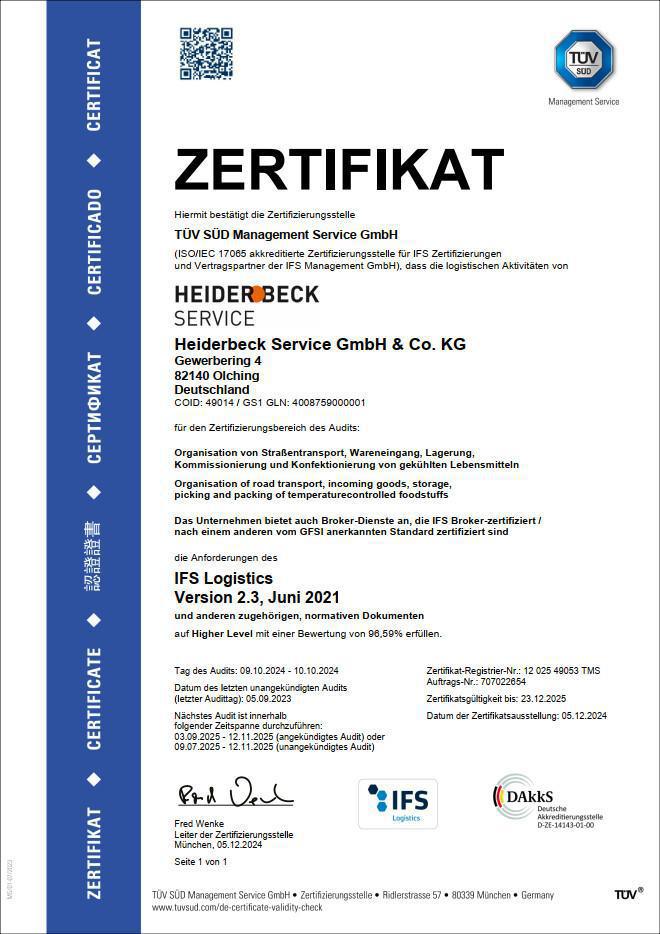 Zertifizierung IFS Logistics Higher Level