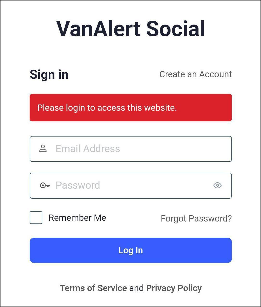 Van Alert Social Requires Registration