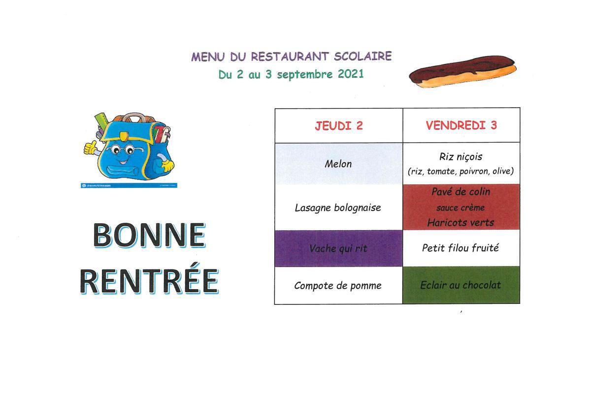 Menu de la cantine