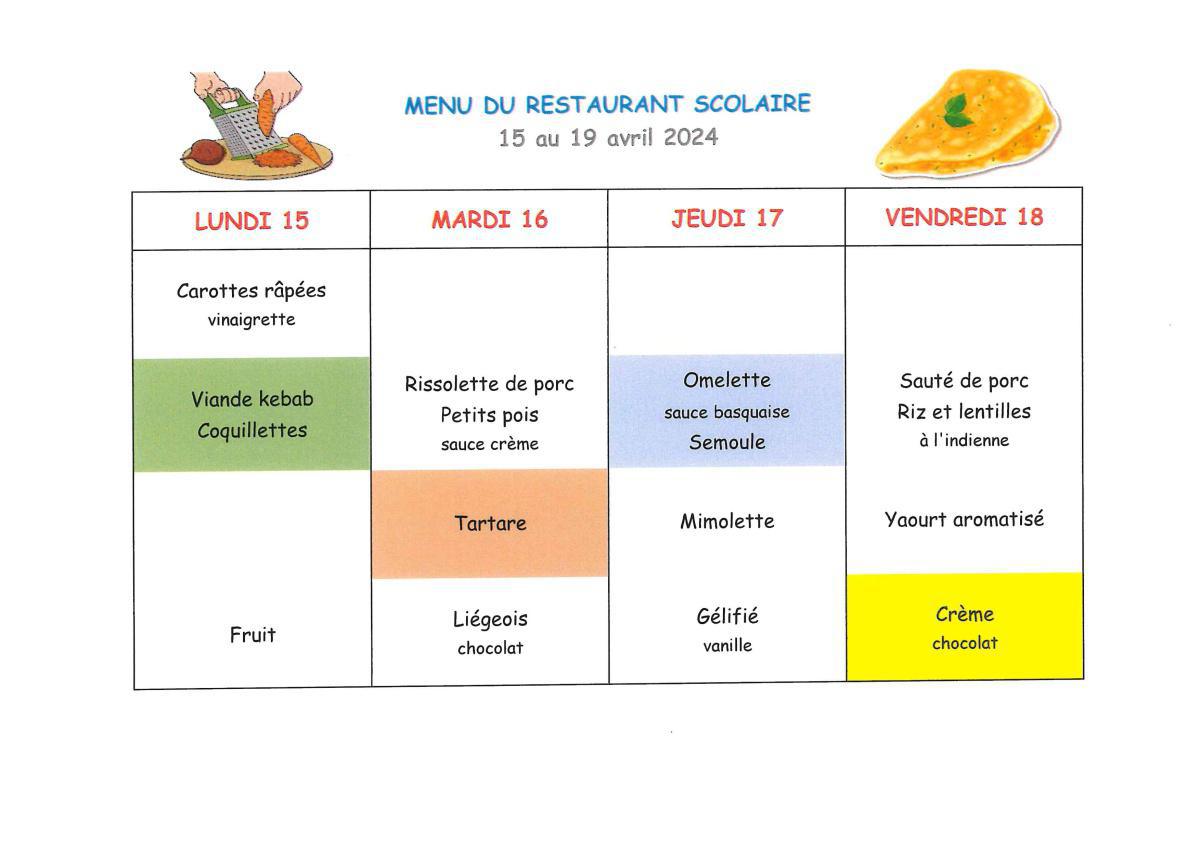 Menu de la cantine