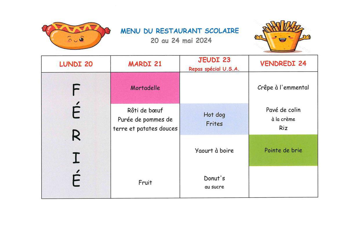 Menu de la cantine