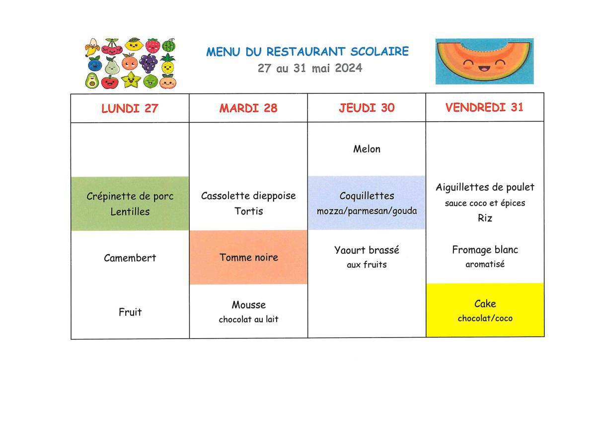 Menu de la cantine