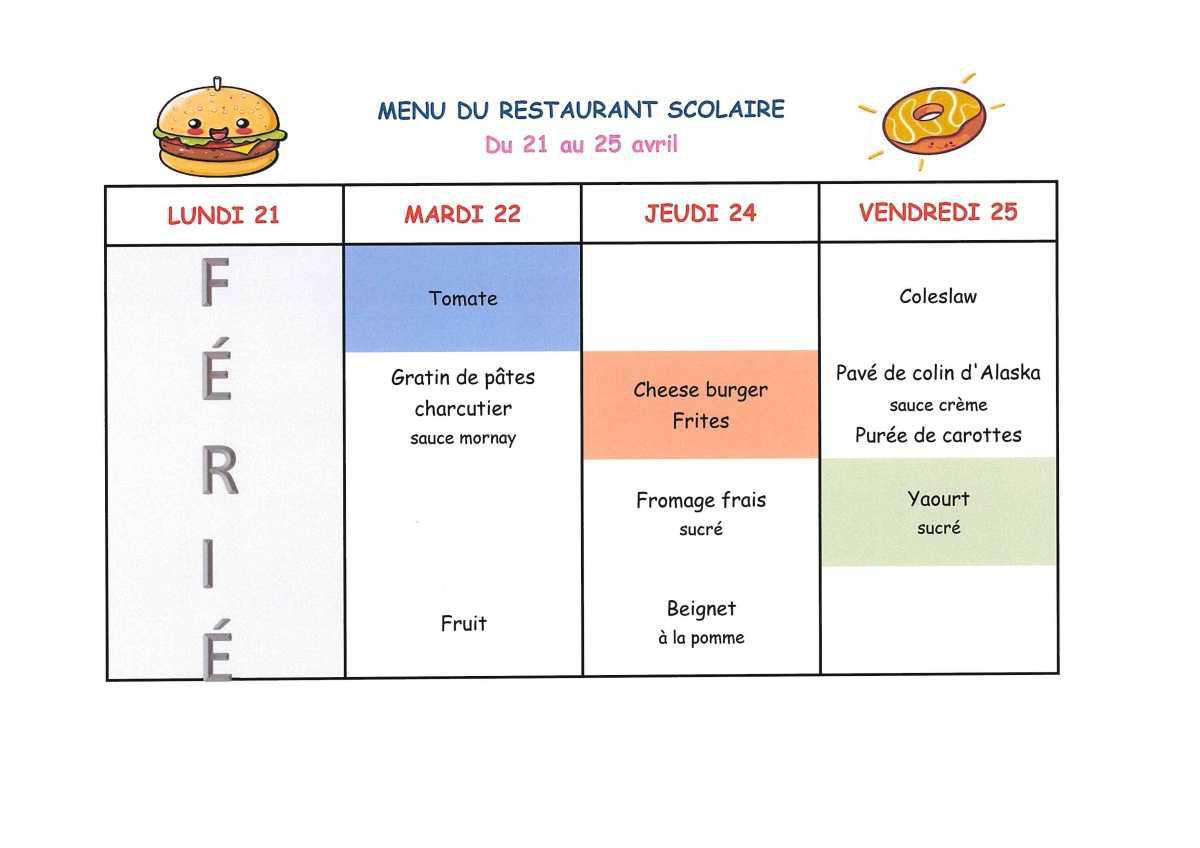 Menu de la cantine