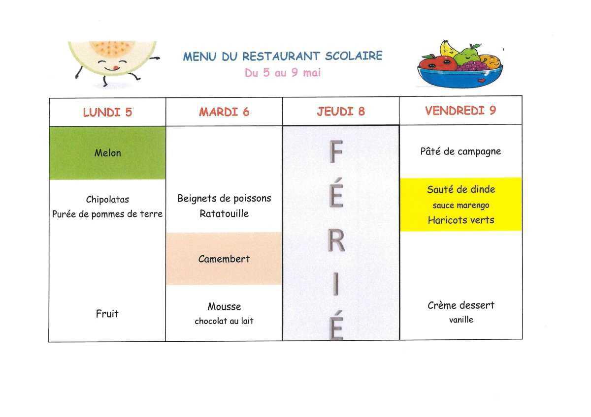 Menu de la cantine