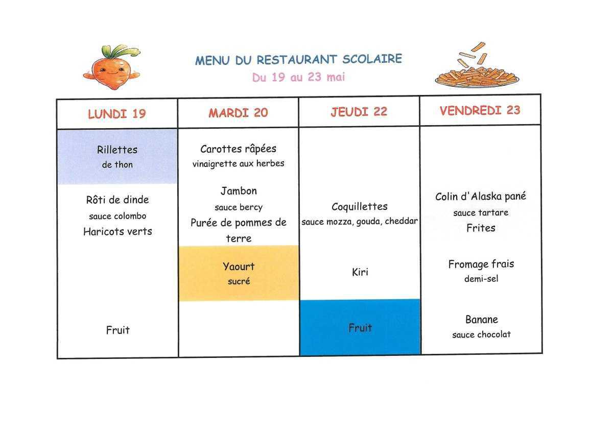 Menu de la cantine
