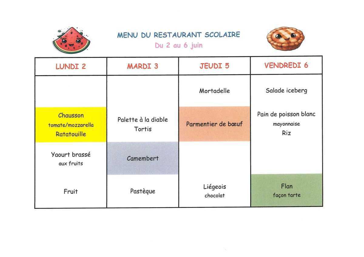 Menu de la cantine