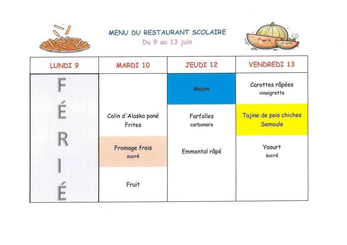 Menu de la cantine