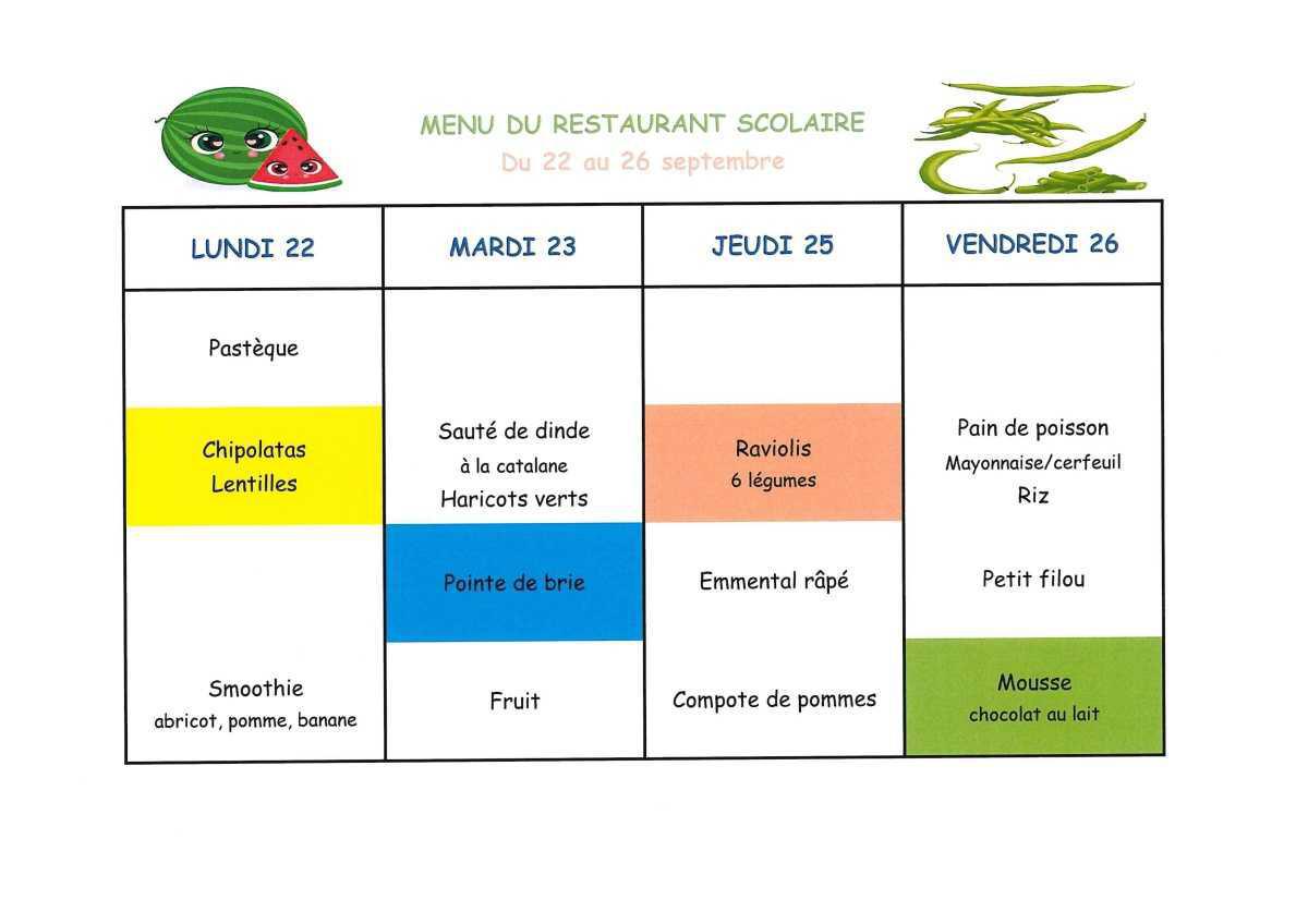 Menu de la cantine