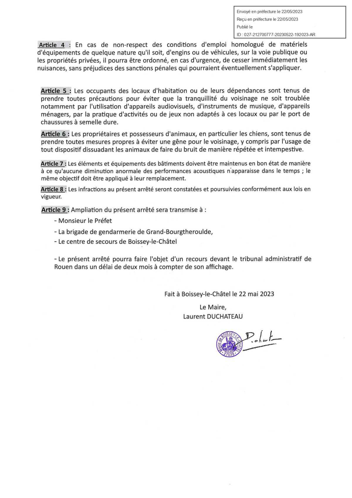 Arrêté Municipal du 22 Mai 2023