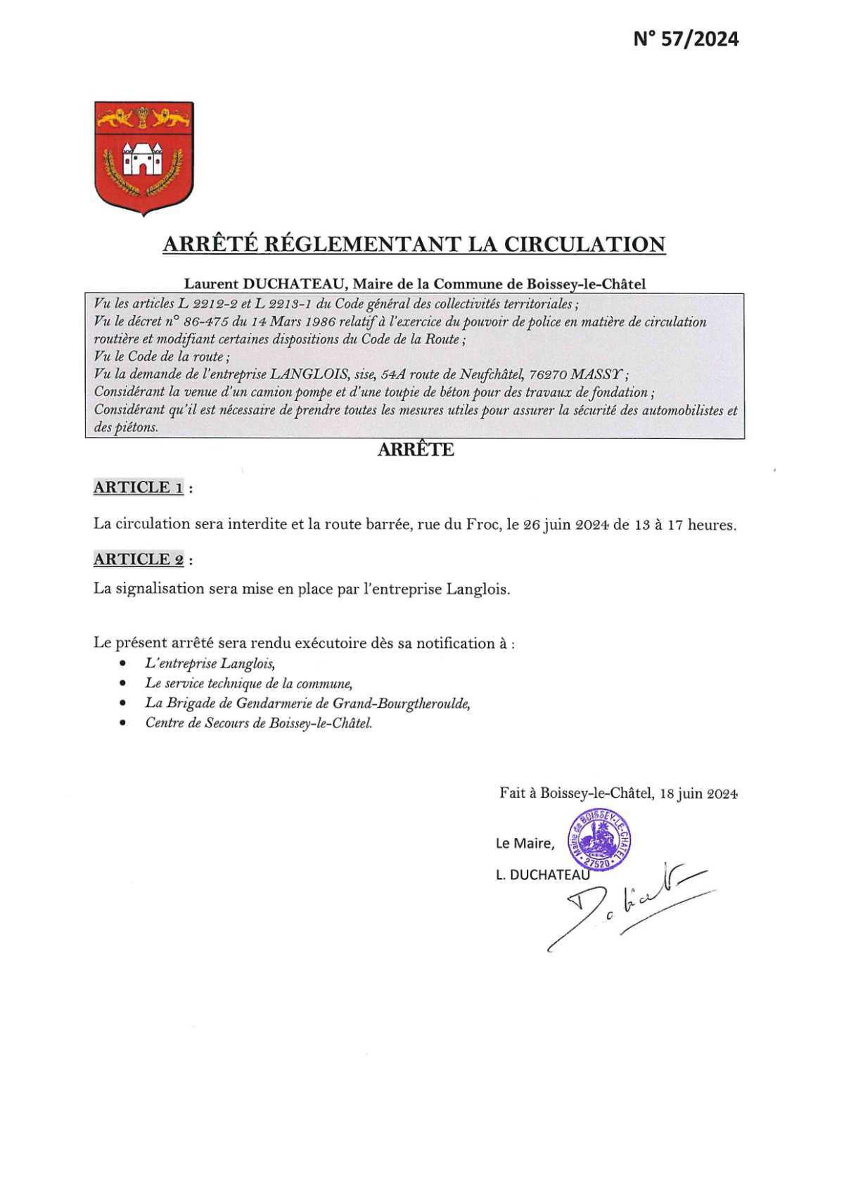 Arrêtés municipaux du 19/06