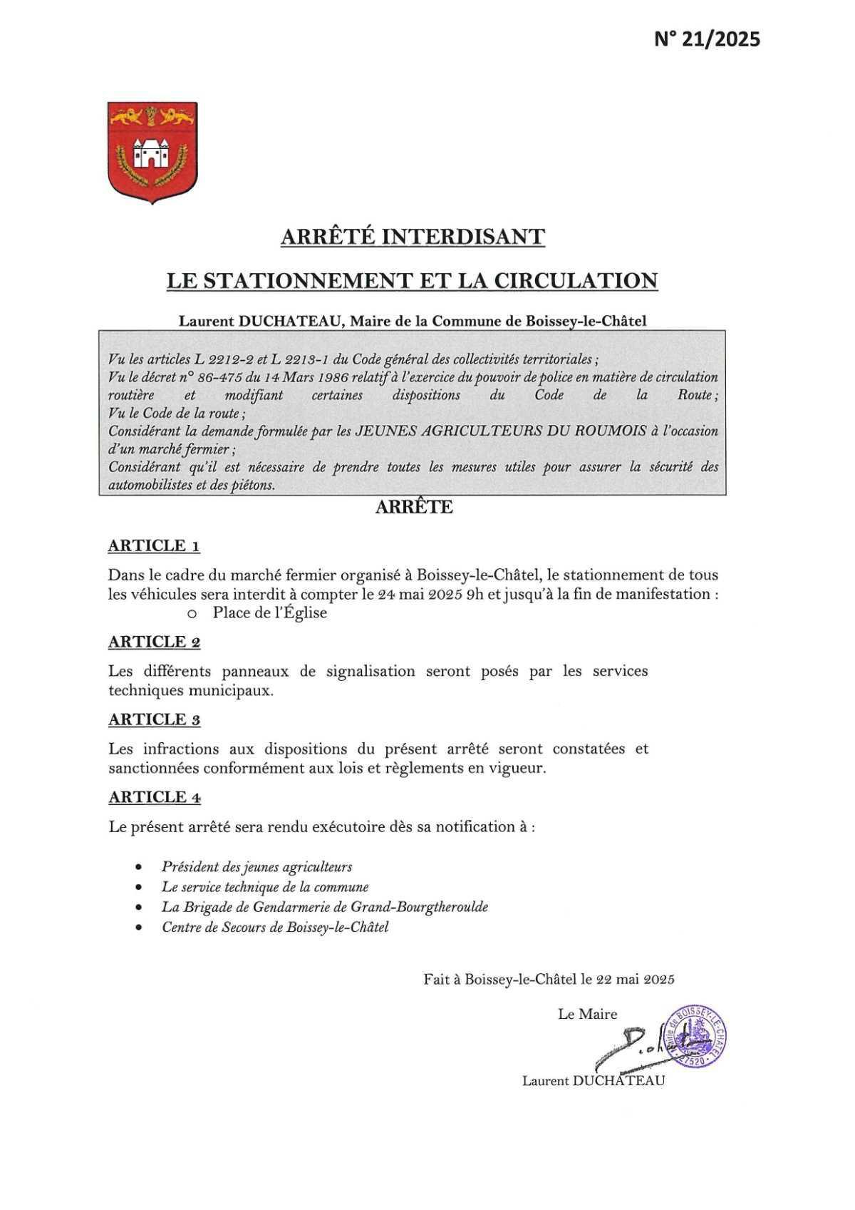 Attention Modifications stationnements et circulations 24 mai