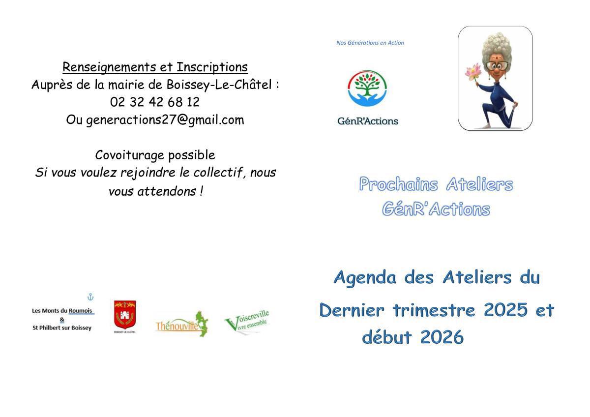 Calendrier des prochains ateliers GenR'action