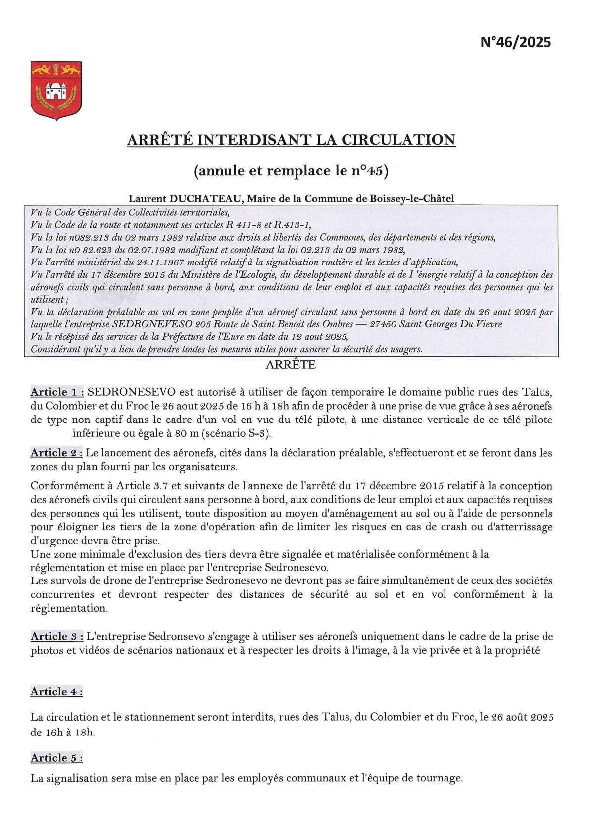 Survol de drônes sur notre commune le 26/08/2025
