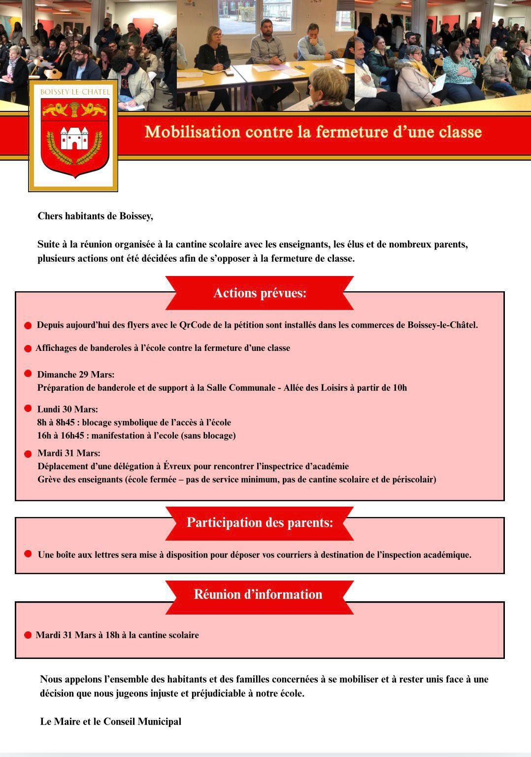 Mobilisation contre la fermeture de classe
