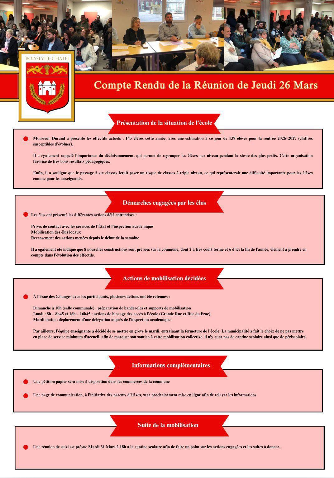 Compte rendu de la réunion contre la fermeture de classe