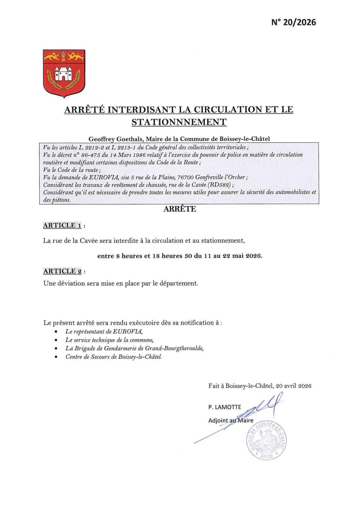 Arrêtés Municipaux - Avril 2026