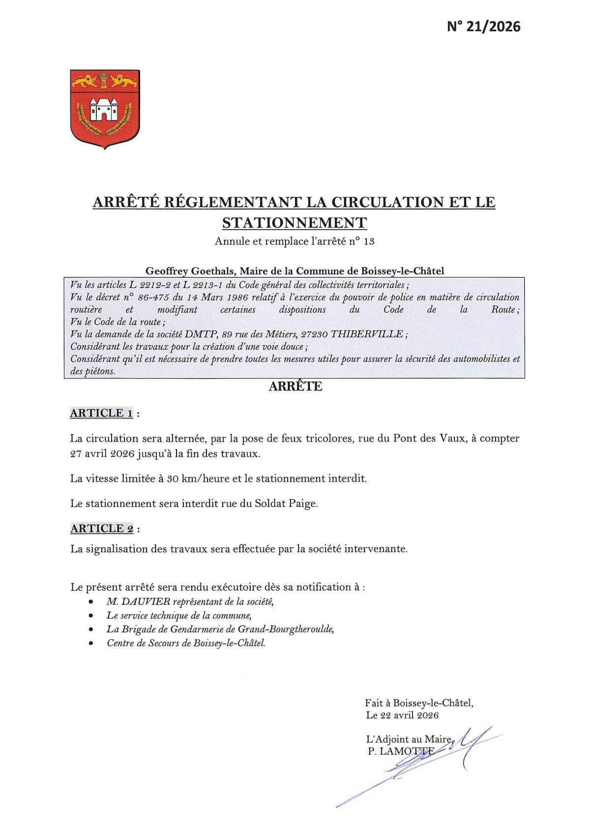 Arrêtés Municipaux - Avril 2026
