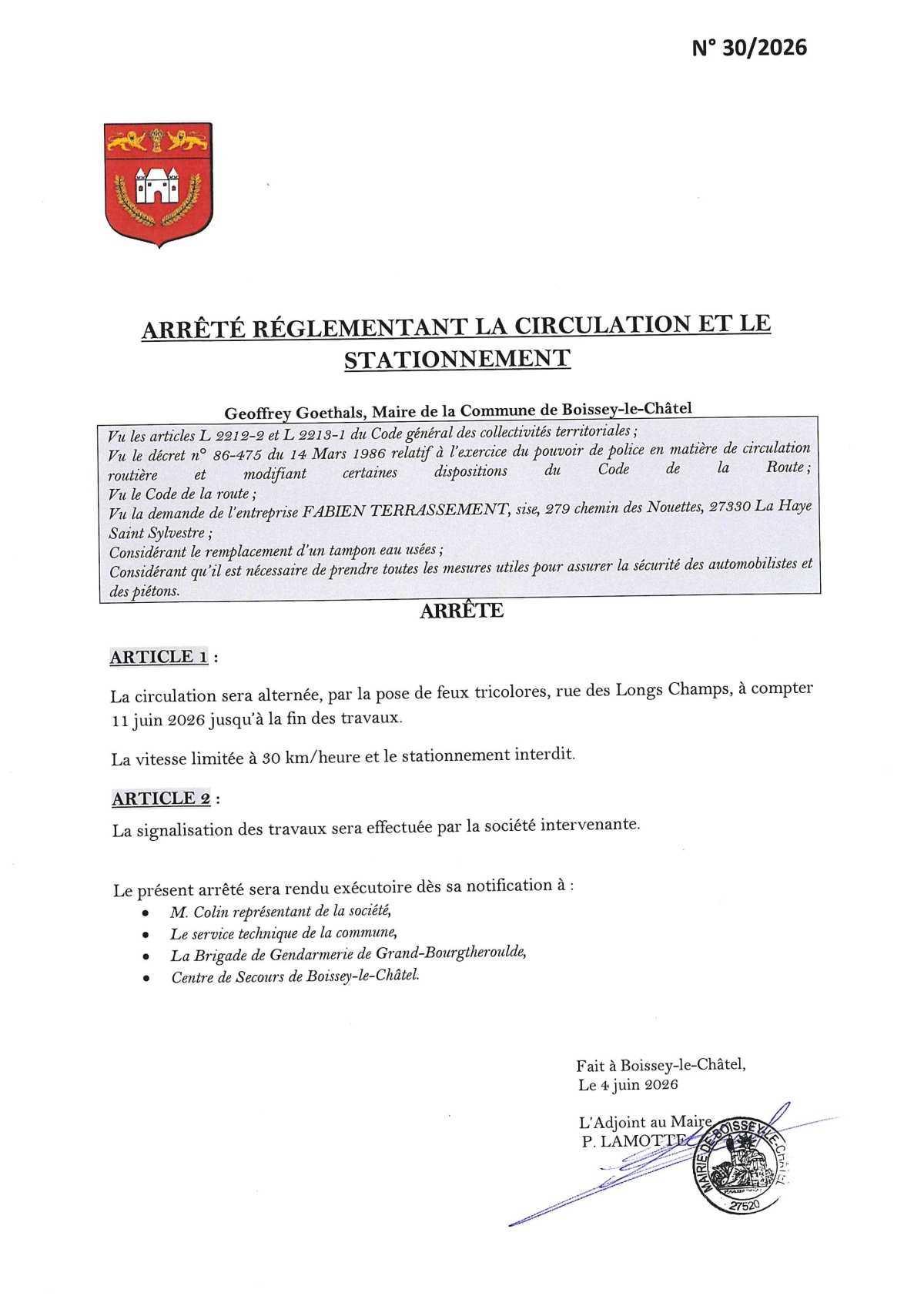 Arrêtés Municipaux - Juin 2026 