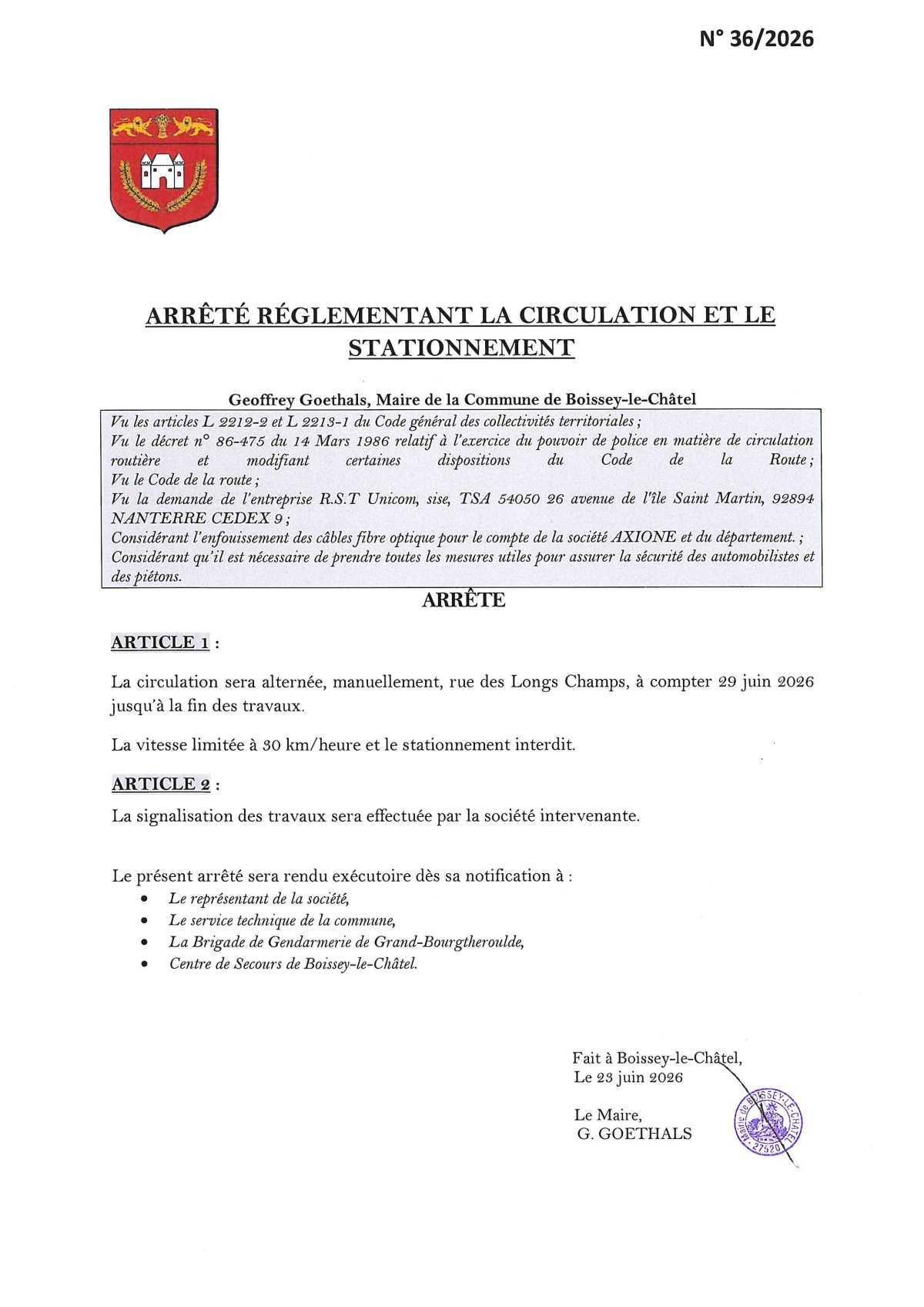 🚧 Travaux rue des Longs Champs : circulation alternée à partir du 29 juin 2026 🚧 Travaux rue des Longs Champs : circulation alternée à partir du 29 juin 2026