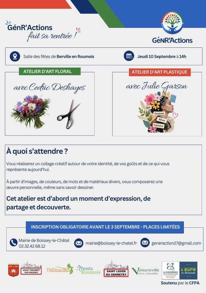 🎨 Ateliers créatifs à la salle des fêtes de Berville-en-Roumois !