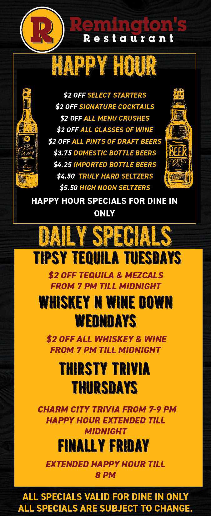 HAPPY HOUR & DAILY SPECIALS 