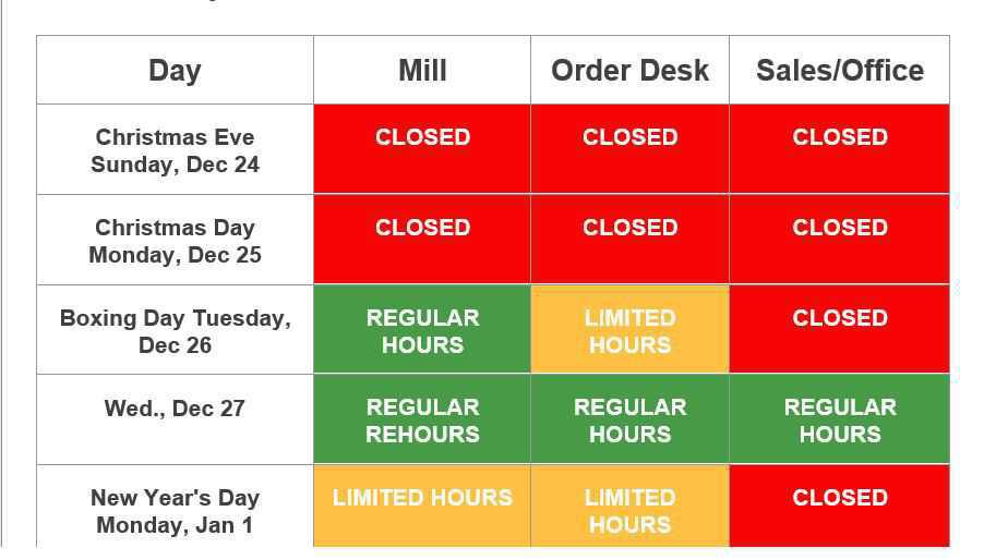 Christmas & New Year's Schedule Christmas & New Year's Schedule