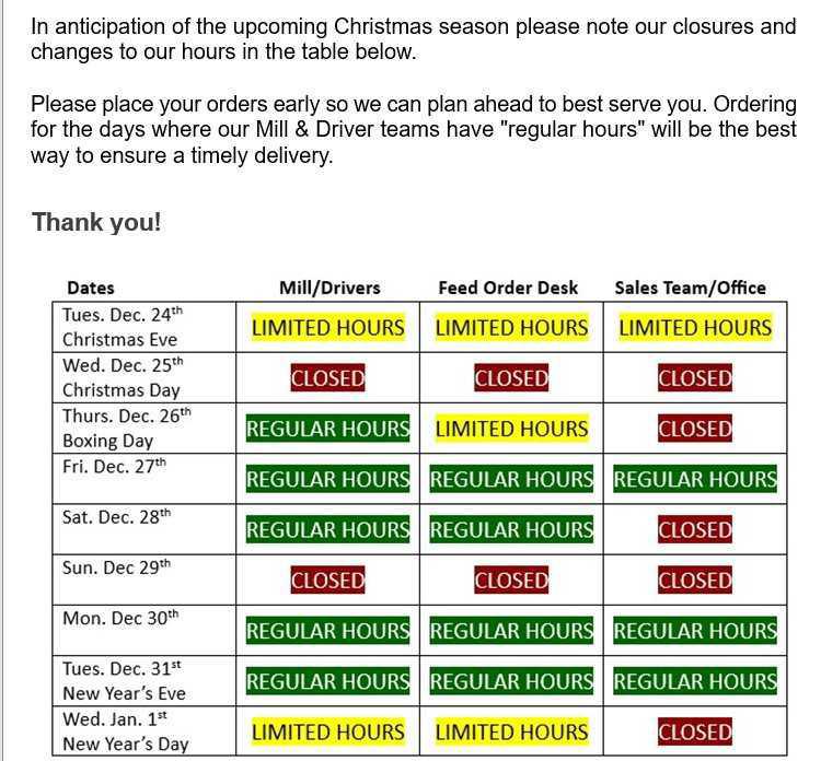 Christmas & New Year's Schedule Christmas & New Year's Schedule