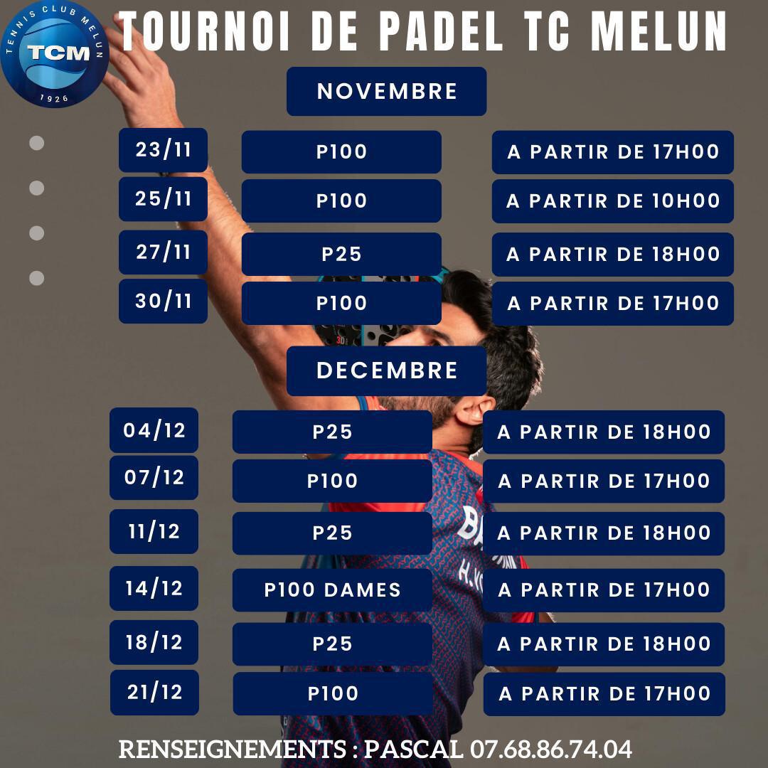 Nos tournois de Padel novembre / Décembre