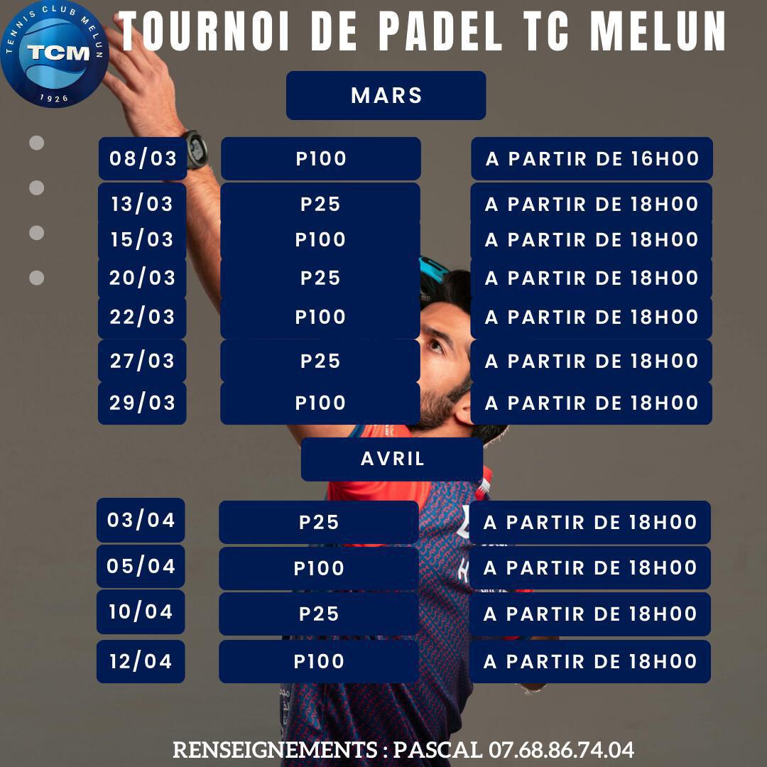 les tournois de Padel de Mars et Avril
