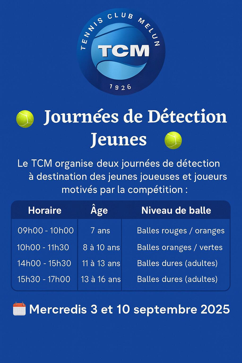 🎾 Journées de Détection Jeunes – Tennis Club de Melun 🎾 Journées de Détection Jeunes – Tennis Club de Melun