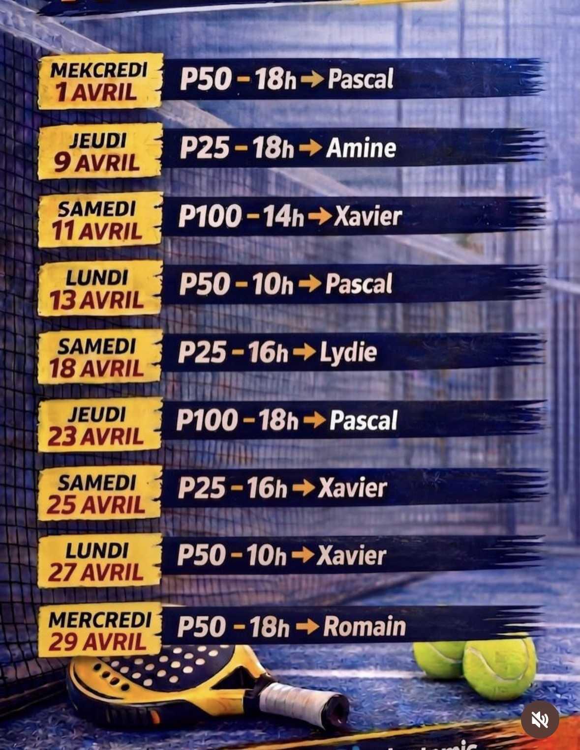 Tournois de Padel du mois d'Avril 