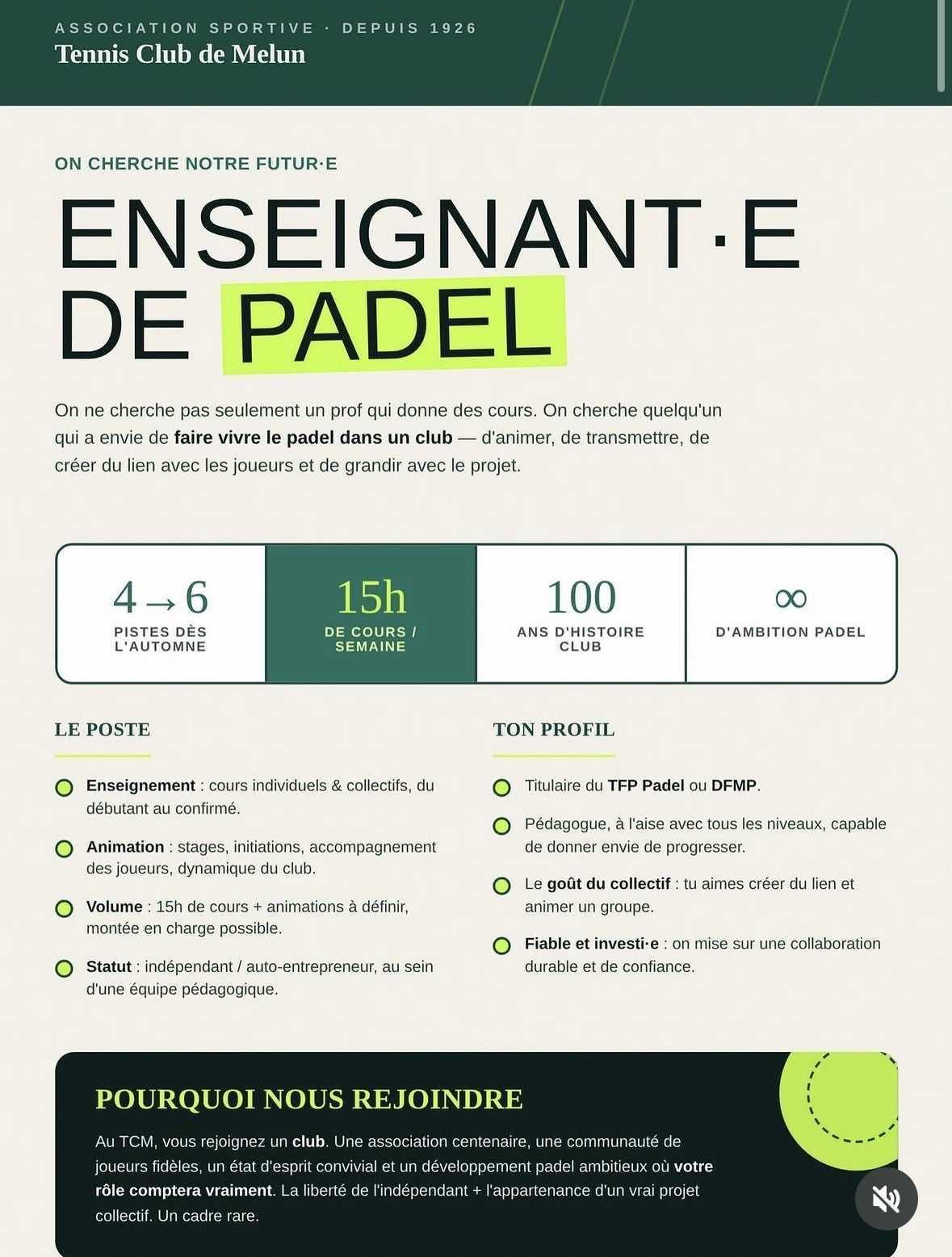 Le TCM recrute ! Enseignant-e Padel