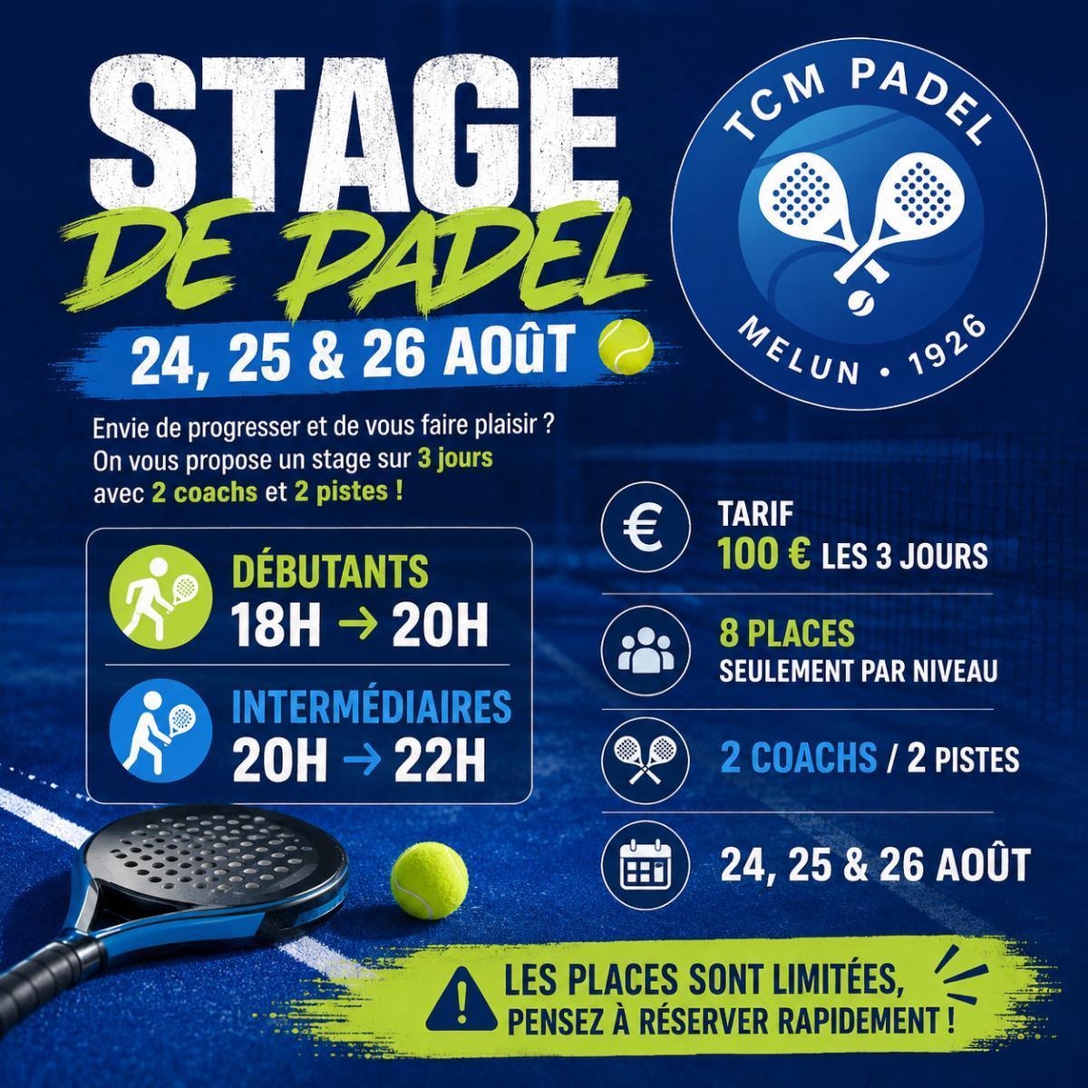Stages de Padel fin Août 