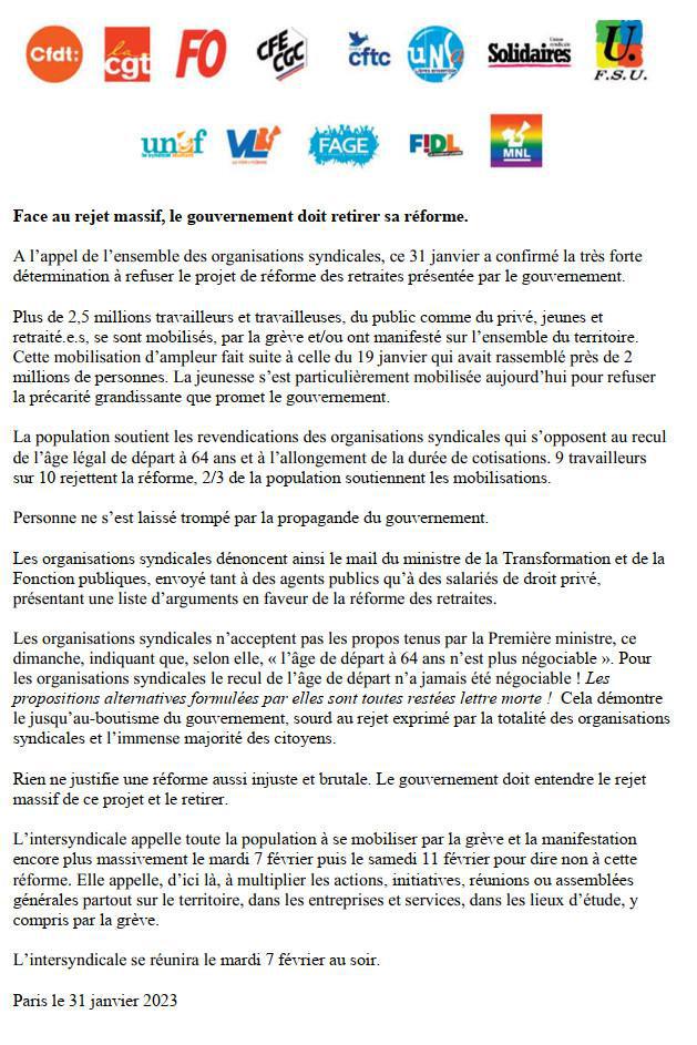 Retraites : Retour sur la manifestation du 31 Janvier