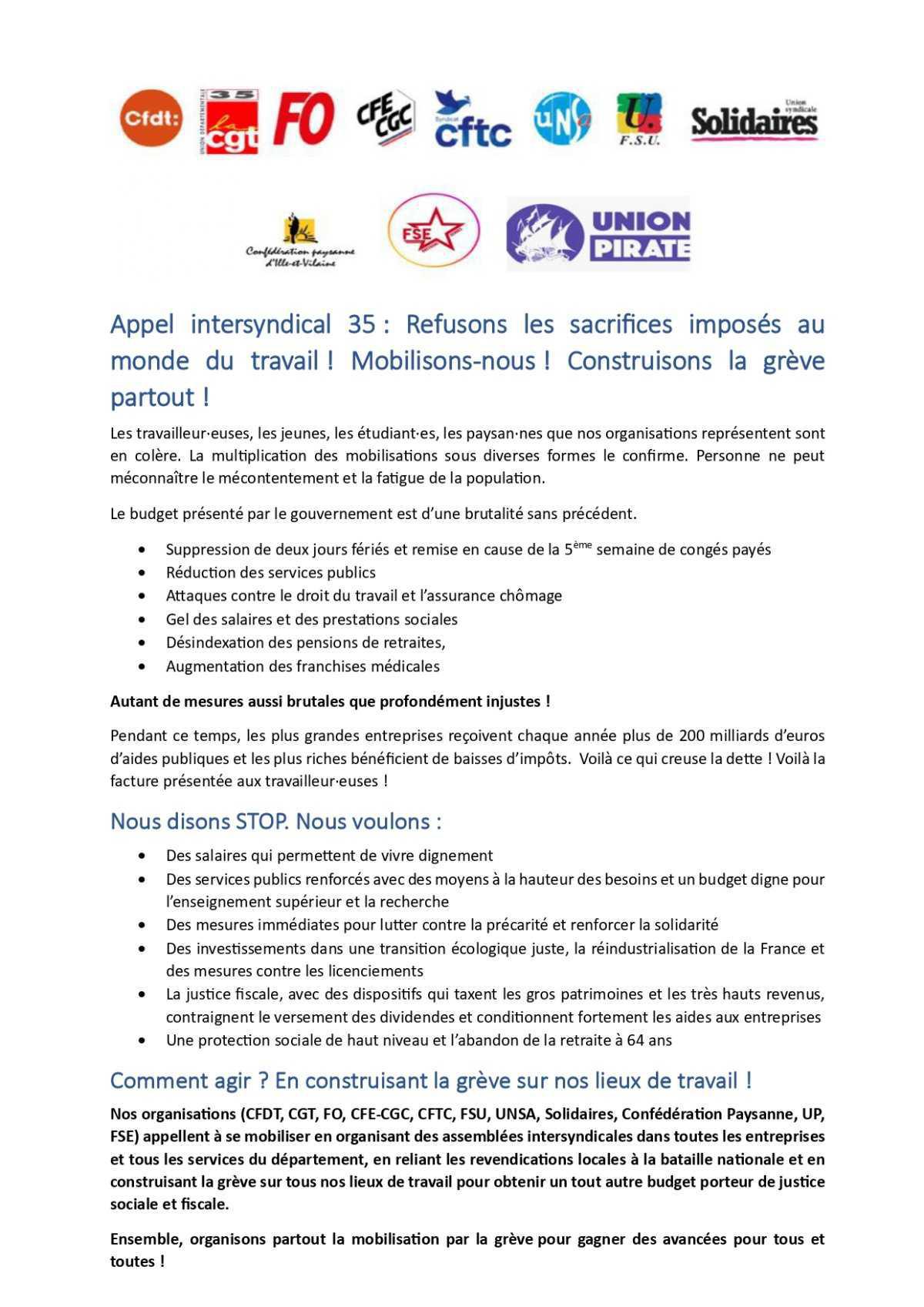 18 septembre : Communiqué intersyndical 35
