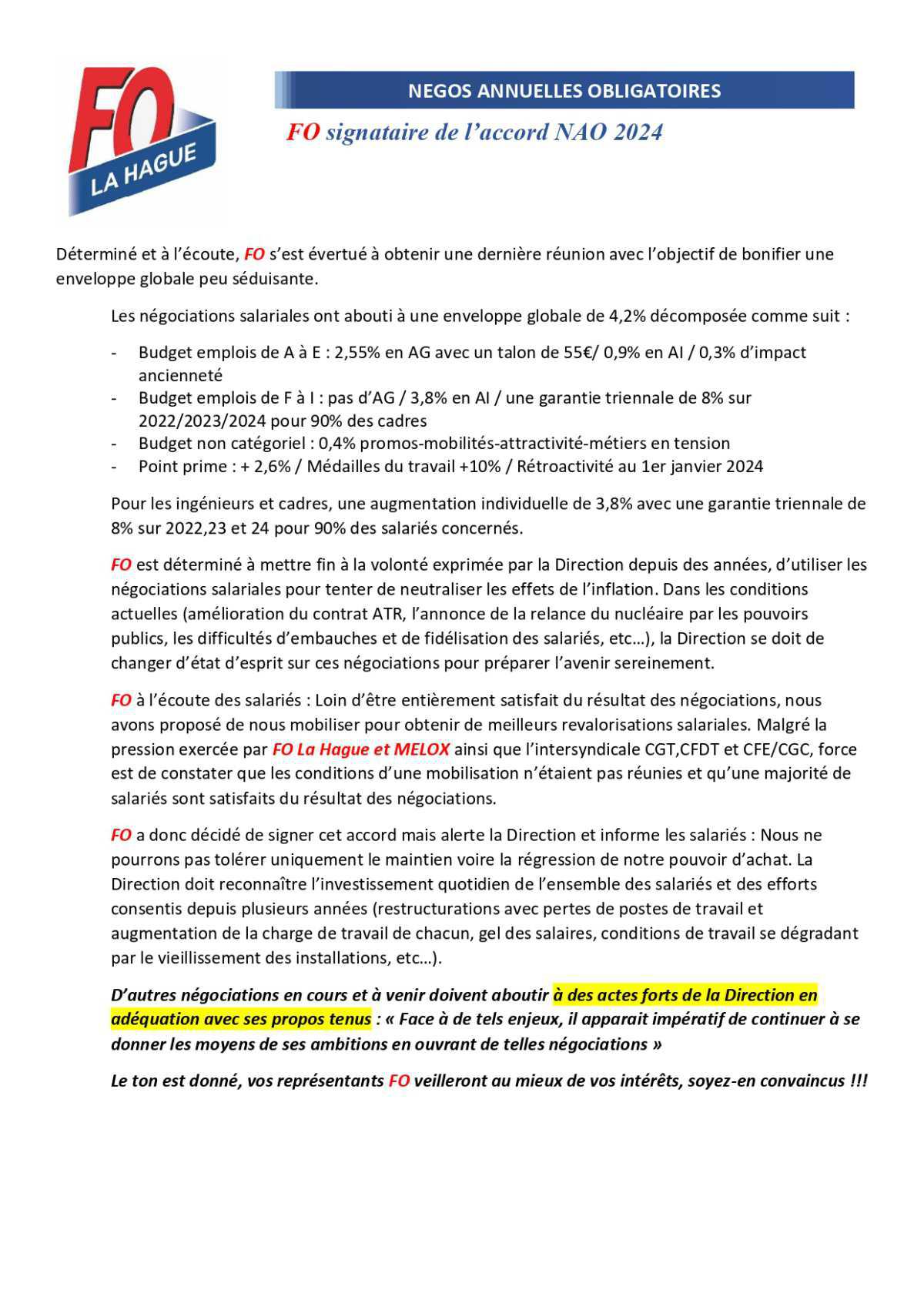 NAO 2024: FO signataire !!!